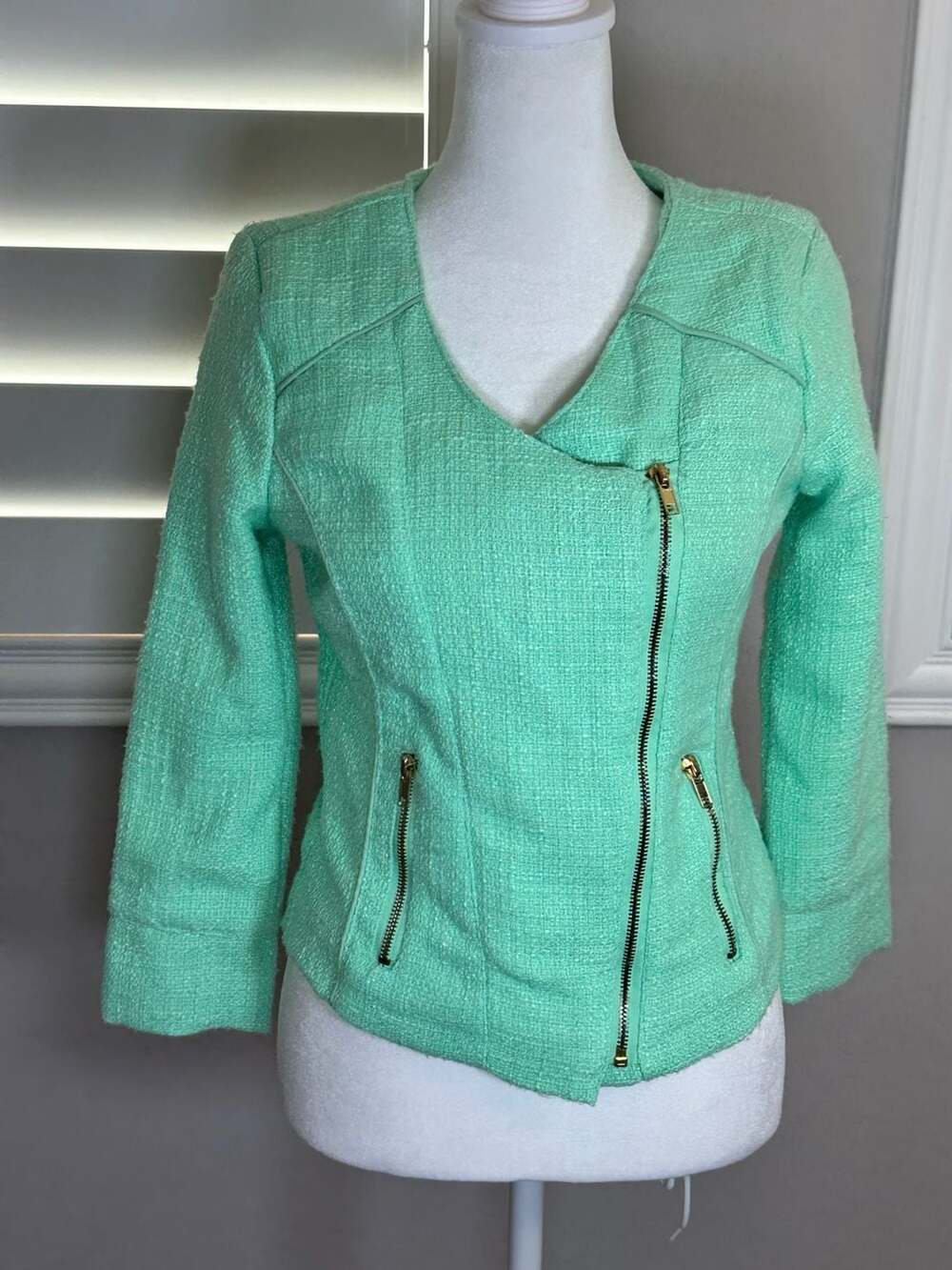 Charlotte Russe Mint Green Boucle Biker Jacket Size XS